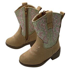 Nicole Miller Western Cowboy Boots Girl Toddler Size 4 Embroidered Side Zip NWOT